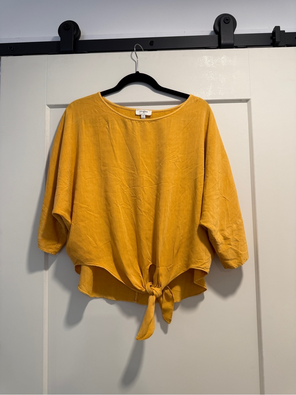 Umgee Mustard Yellow Tie-Front Dolman Blouse